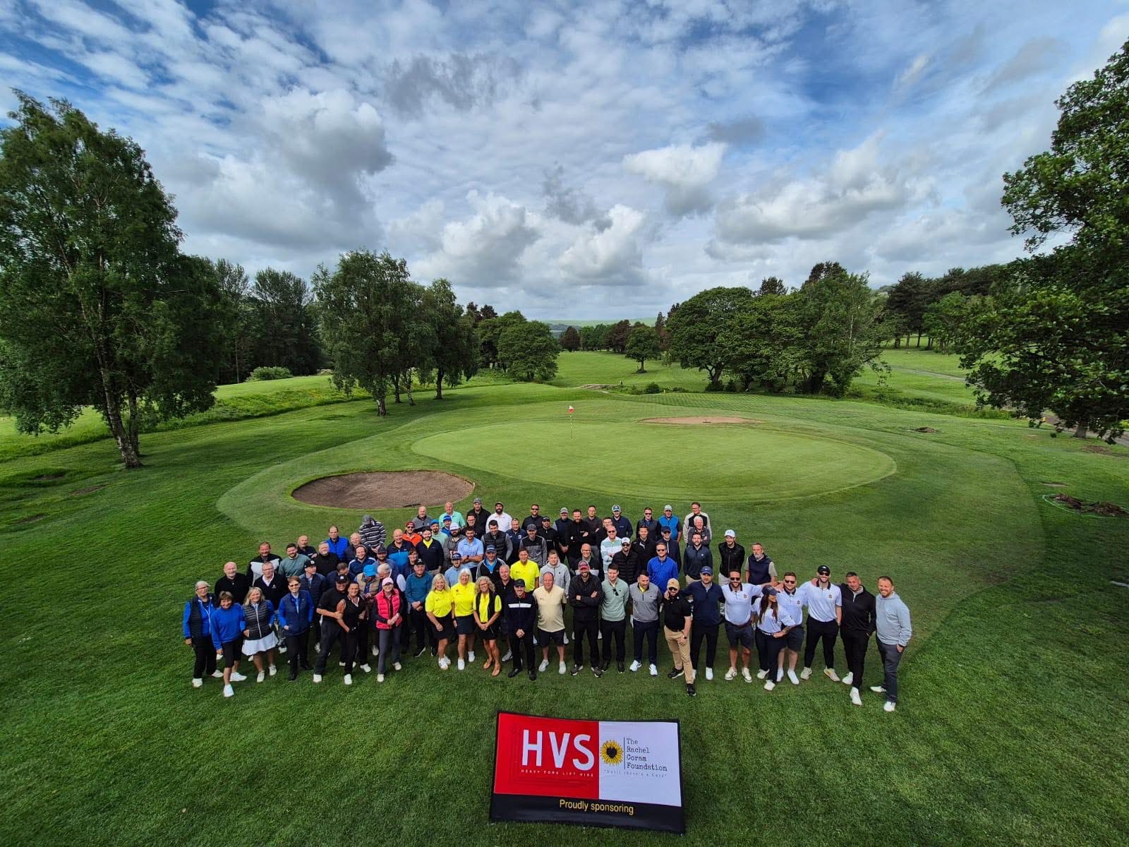 Full field gathered on the green at The Rachel Coram Foundation Golf Day 2026